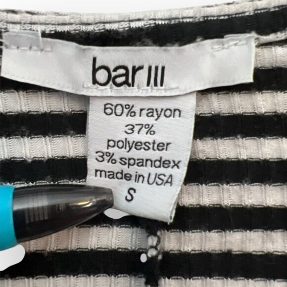 Bar‎ iii Ribbed Knit Black Striped Sleeveless Faux Wrap Dress Size Small Bodycon - Picture 4 of 5